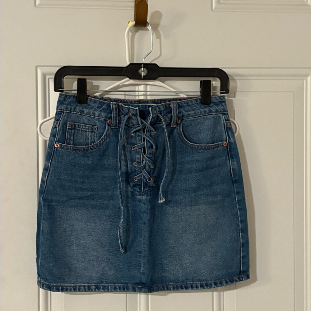 Forever 21 Blue Lace-Up Mini Skirt